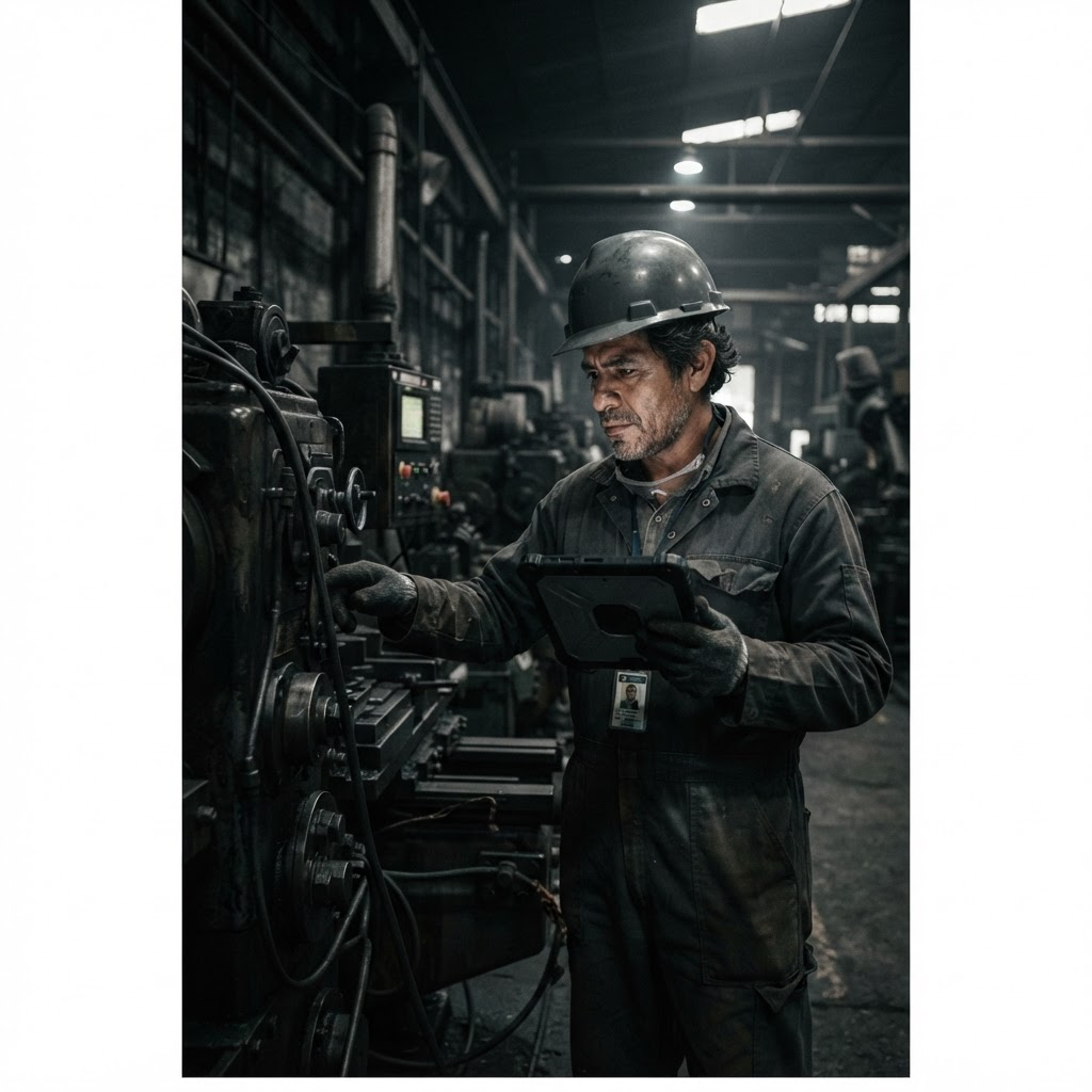 Ingeniero de Mantein inspeccionando maquinaria industrial